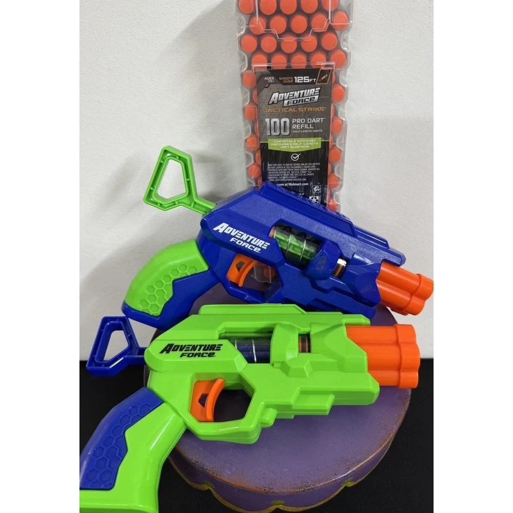 Adventure Force Tactical Strike Dart Blaster Lot of 2 + 100 NIP Dart Refill 125'